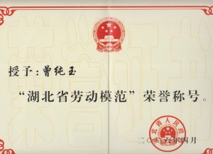 董事長曾純玉獲“湖北省勞動(dòng)模范”榮譽(yù)稱號(hào)